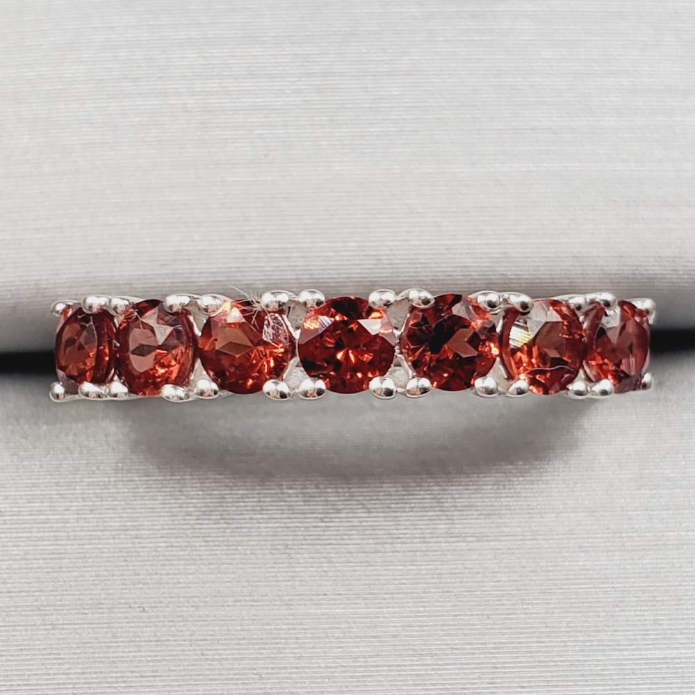 925 Sterling Silver Ring Red Garnet Ring Half Eternity Band Garnet Band